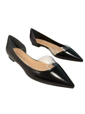 Tamara Mellon Black Leather Darling Pointed Toe Flat Shoes Size 38 US 8 NEW